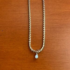 Gold Chain Necklace with Baby Blue Pendant